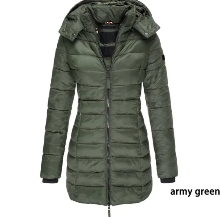 Nik & Nakks Army green / XL Women's Casual Long Sleeve Hooded Parka Coat Women's Casual Long Sleeve Hooded Parka Coat