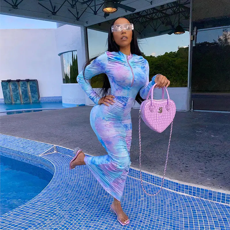 Nik & Nakks Autumn Digital Print Long Sleeve Bodycon Dress for Women Autumn Digital Print Long Sleeve Bodycon Dress for Women