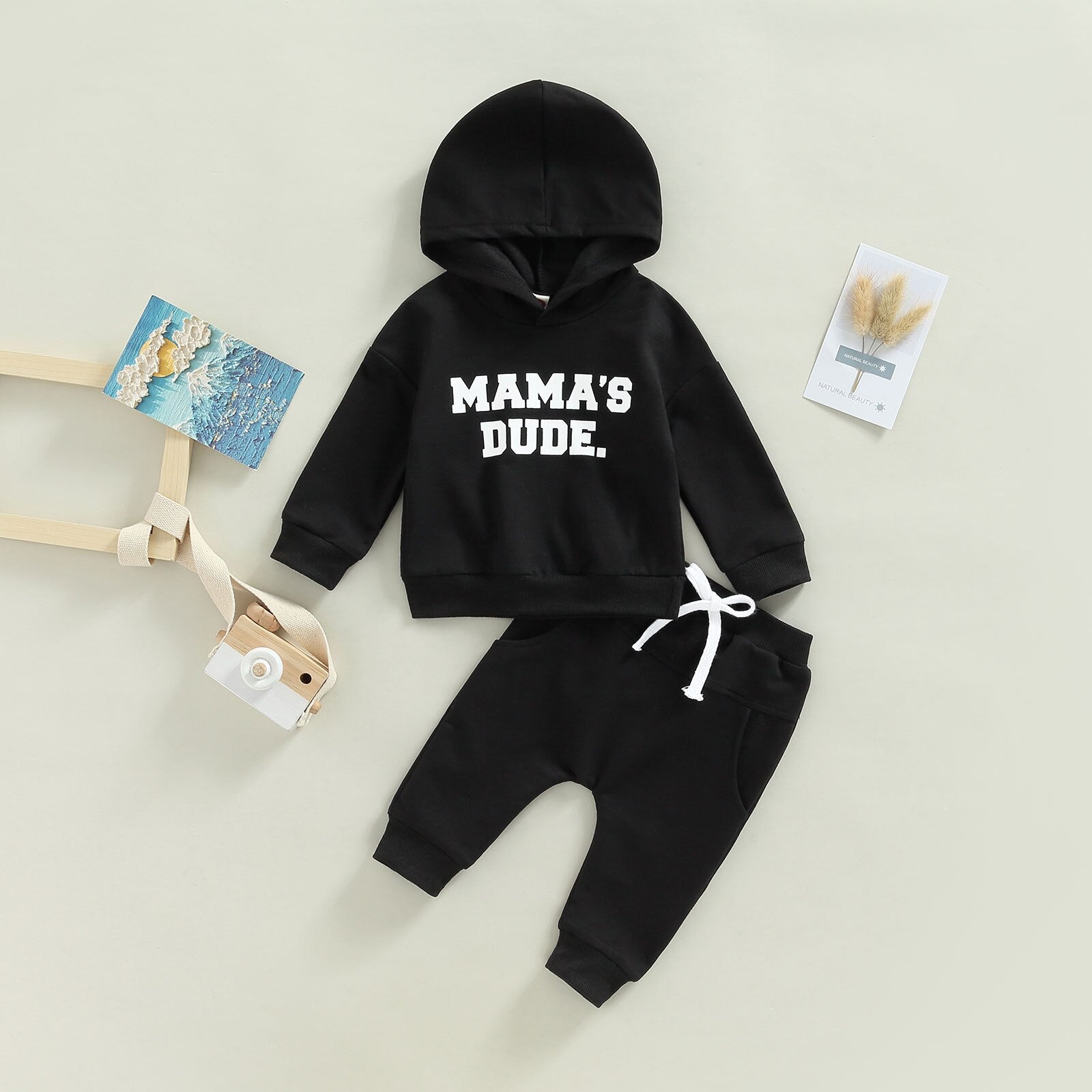 Baby Boy Letter Print Hoodie 2Pcs Fall Outfit