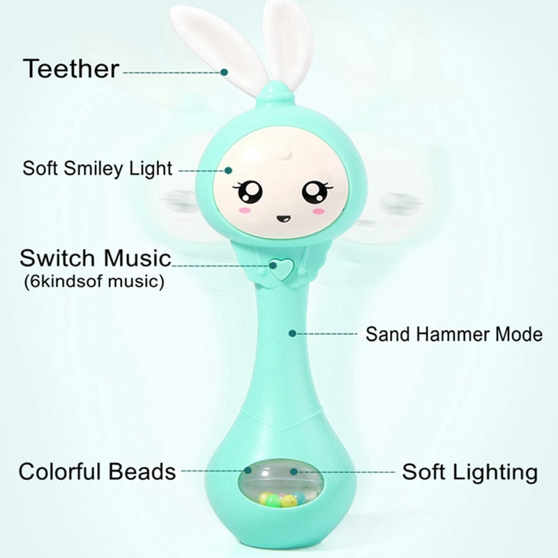 Baby Smart Bunny Light Up Rattle Toy & Teether Plays Music Lullabies for Ages 0-24 Months