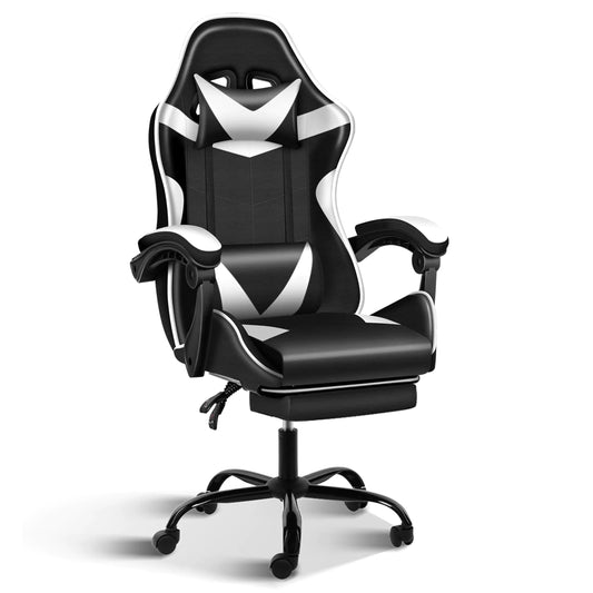 Nik & Nakks Black/White With Footrest Gaming Chair with Headrest and Lumbar Support Gaming Chair with Headrest and Lumbar Support