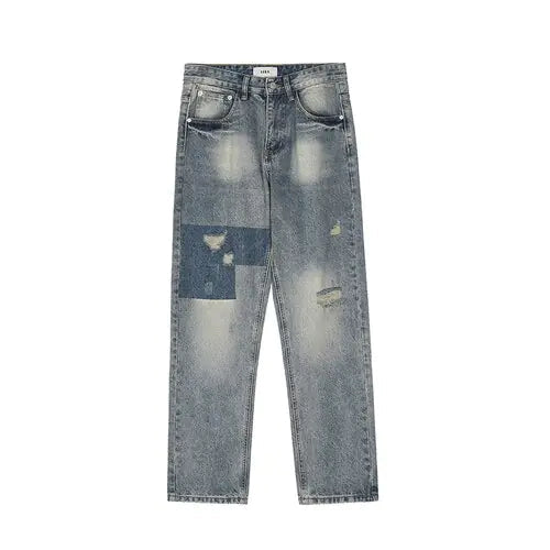 Blue / L Men's Ripped Retro Loose Jeans