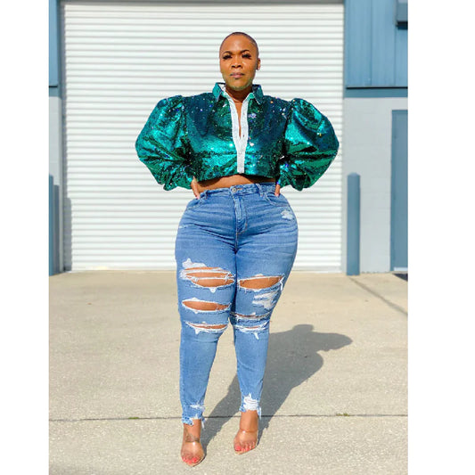 Nik & Nakks Blue / XL Plus Size Ladies Denim Trousers Plus Size Ladies Denim Trousers