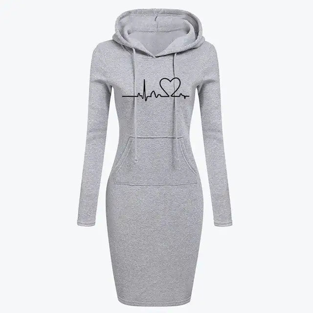 Nik & Nakks Grey / M Women's Long-Sleeved Hoodie Dress Women's Long-Sleeved Hoodie Dress