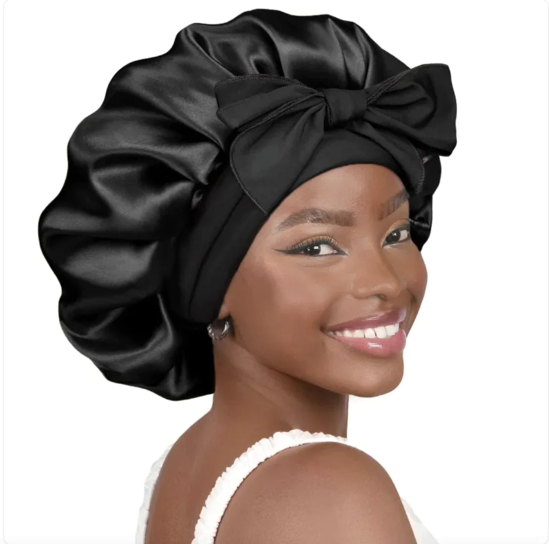 Nik & Nakks Large Black Double-Layer Wide-Brimmed Sleep Cap Headscarf Double-Layer Wide-Brimmed Sleep Cap Headscarf