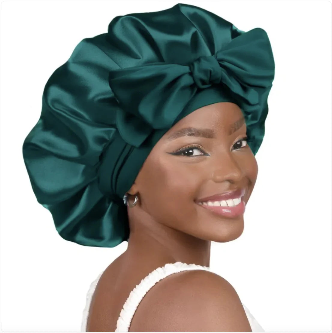 Nik & Nakks Large Dark Green Double-Layer Wide-Brimmed Sleep Cap Headscarf Double-Layer Wide-Brimmed Sleep Cap Headscarf