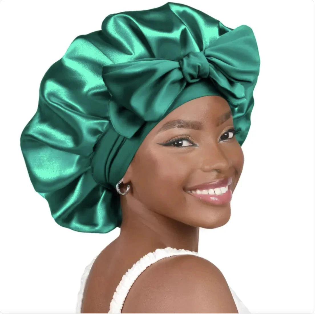 Nik & Nakks Large Green Double-Layer Wide-Brimmed Sleep Cap Headscarf Double-Layer Wide-Brimmed Sleep Cap Headscarf