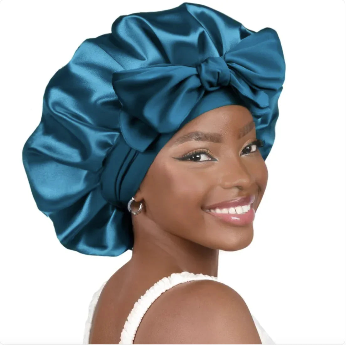 Nik & Nakks Large Hole Blue Double-Layer Wide-Brimmed Sleep Cap Headscarf Double-Layer Wide-Brimmed Sleep Cap Headscarf