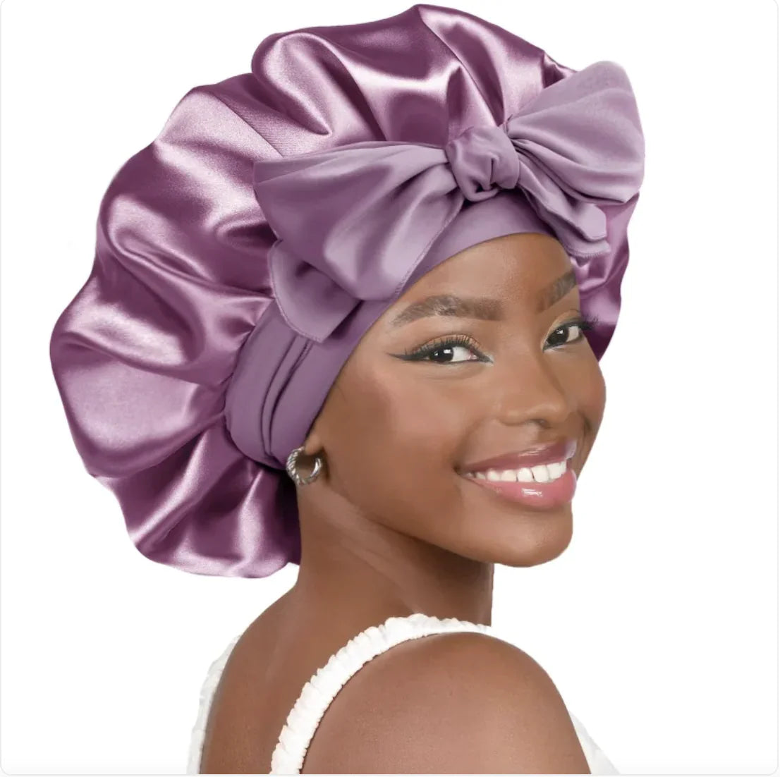 Nik & Nakks Large Leather Purple Double-Layer Wide-Brimmed Sleep Cap Headscarf Double-Layer Wide-Brimmed Sleep Cap Headscarf
