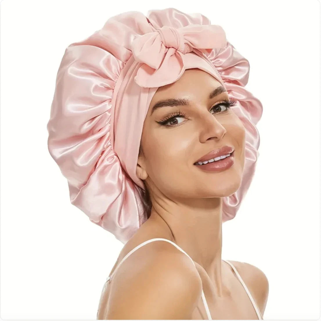 Nik & Nakks Large Size Coral Pink Double-Layer Wide-Brimmed Sleep Cap Headscarf Double-Layer Wide-Brimmed Sleep Cap Headscarf