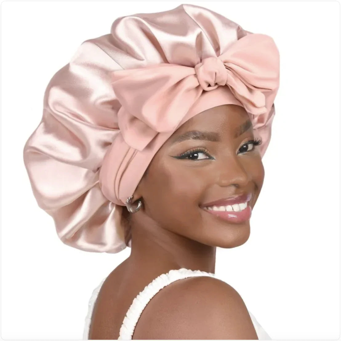 Nik & Nakks Large Size Rose Pink Double-Layer Wide-Brimmed Sleep Cap Headscarf Double-Layer Wide-Brimmed Sleep Cap Headscarf