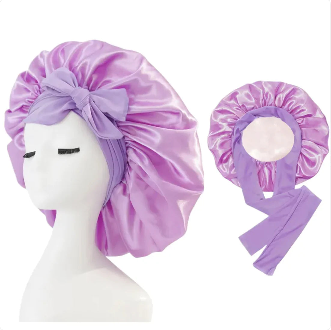 Nik & Nakks Medium Violet Double-Layer Wide-Brimmed Sleep Cap Headscarf Double-Layer Wide-Brimmed Sleep Cap Headscarf
