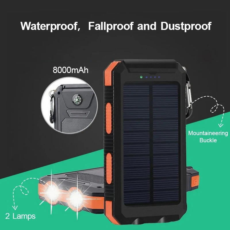 Nik & Nakks Orange & Black / 8000mAh Solar Charger Power Bank Solar Charger Power Bank