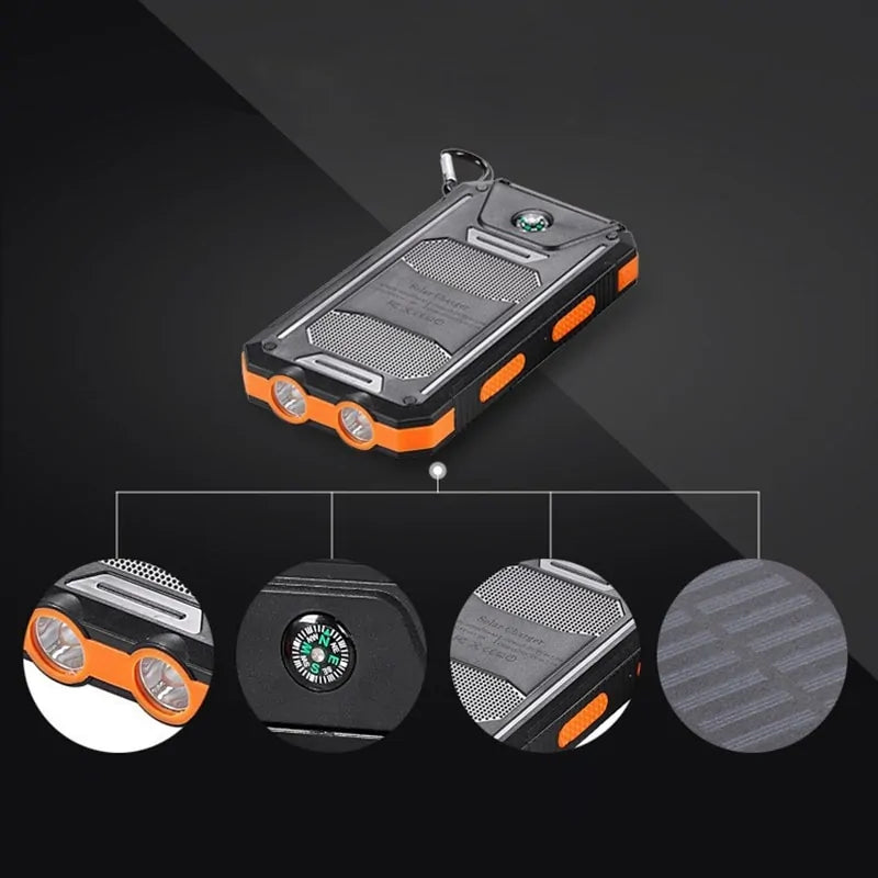 Nik & Nakks Orange & Black / 8000mAh Solar Charger Power Bank Solar Charger Power Bank