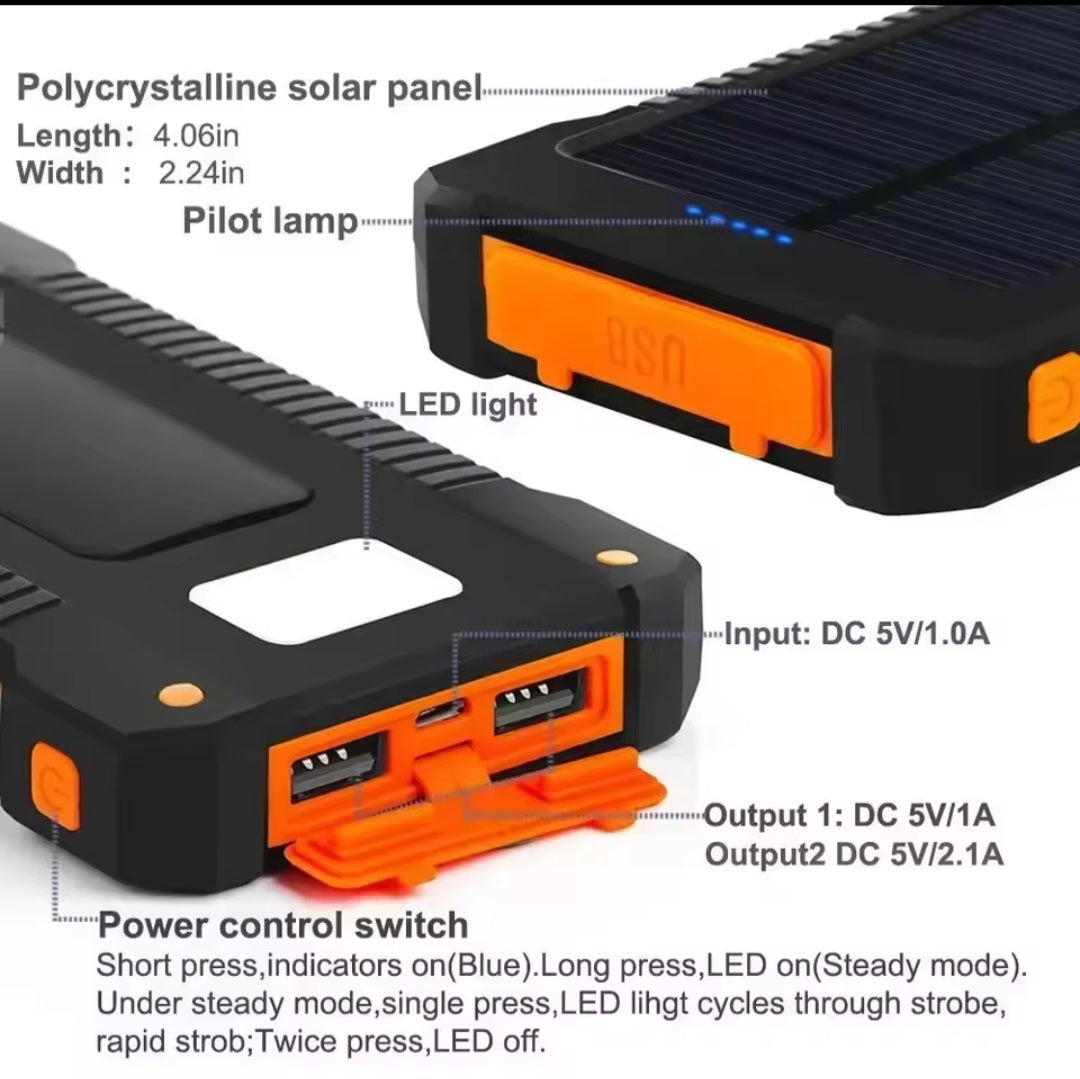 Nik & Nakks Orange & Black / 8000mAh Solar Charger Power Bank Solar Charger Power Bank
