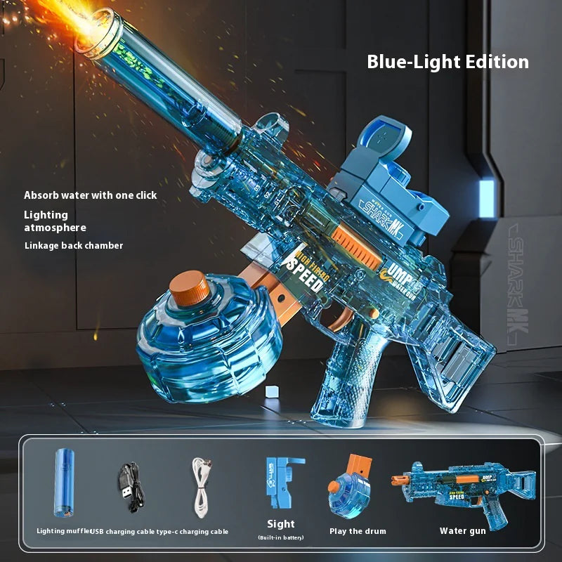 Nik & Nakks UMP45 Light Translucent Blue Electric Water Gun Electric Water Gun