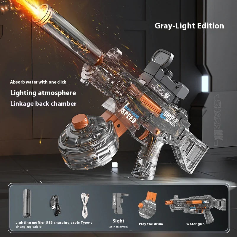 Nik & Nakks UMP45 Light Transparent Gray Electric Water Gun Electric Water Gun