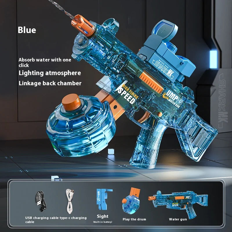 Nik & Nakks UMP45 Translucent Blue Electric Water Gun Electric Water Gun