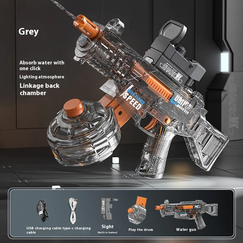 Nik & Nakks UMP45 Transparent Gray Electric Water Gun Electric Water Gun