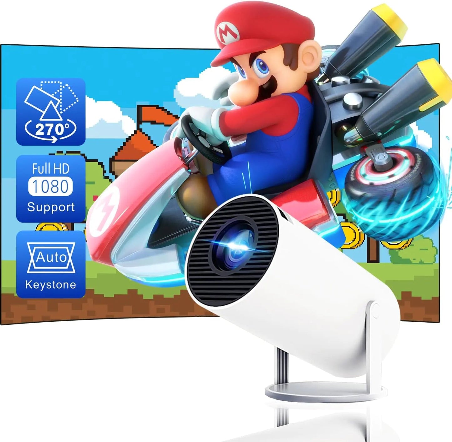 Nik & Nakks White / 1 Mini Projector 4K 1080P Support, Portable Projector WiFi6 BT 5.0 Android 11, Smart Projector Auto Horizontal Correction,180°Rotatable Outdoor Movie Projector Compatible with Phone Mini Projector 4K 1080P Support, Portable Projector WiFi6 BT 5.0 Android 11, Smart Projector Auto Horizontal Correction,180°Rotatable Outdoor Movie Projector Compatible with Phone