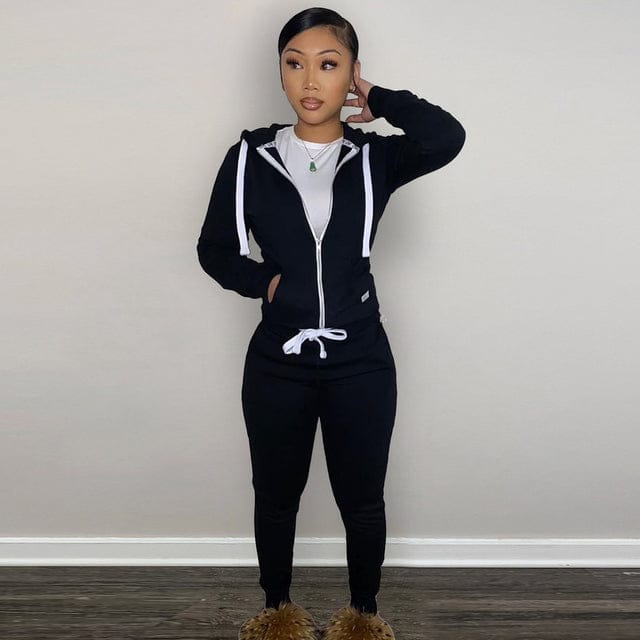 Nik & Nakks Black / XL Women's Hooded 2 Piece Tracksuit Set Sporty Sweatsuit Set Full Zip Closure