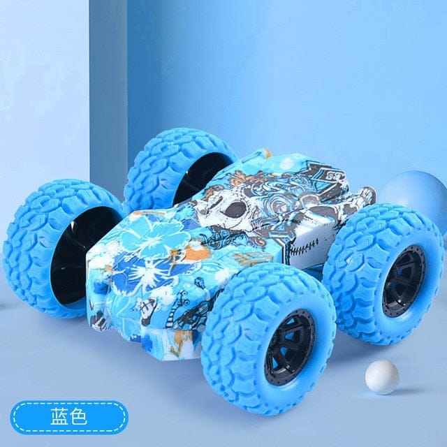 Nik & Nakks Blue / 7.5X7X3cm2 Pull Back Fun Double-Side Toy Car For Kids 360 Degree Rotation Stunt Car