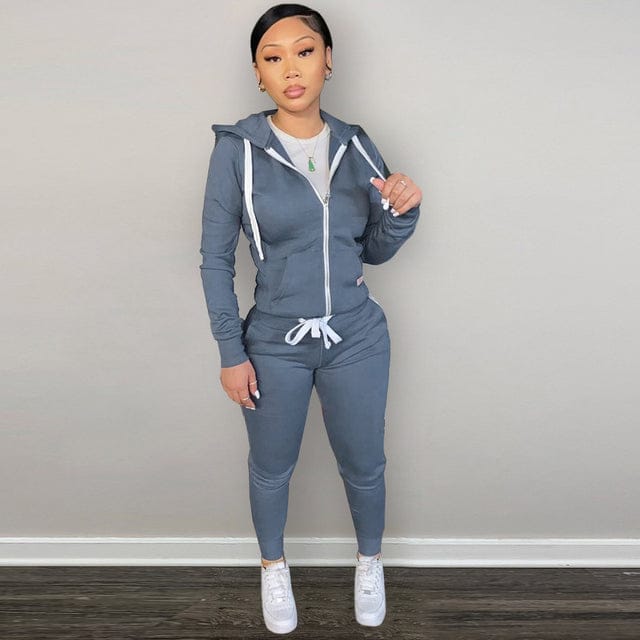 Nik & Nakks Blue / L Women's Hooded 2 Piece Tracksuit Set Sporty Sweatsuit Set Full Zip Closure