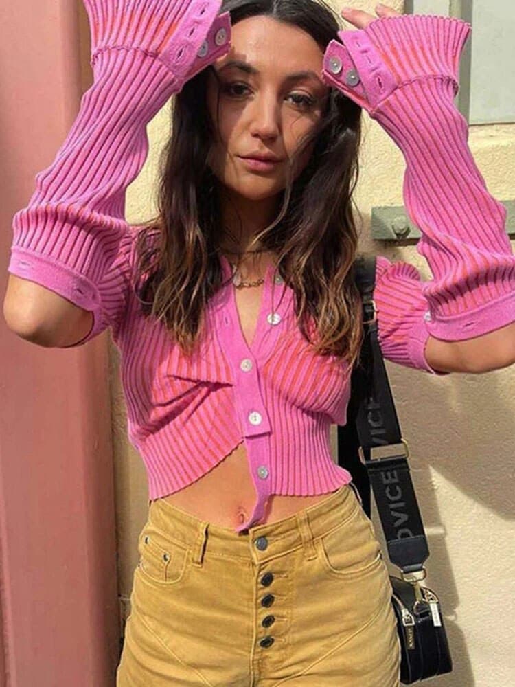 Casual Button Down Flared Long Sleeve Cardigans