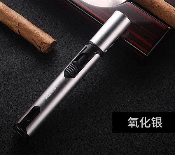 Nik & Nakks Honest Silver Turbo Spray Gun Tobacco Lighter Windproof Pen Blue Flame Lighter