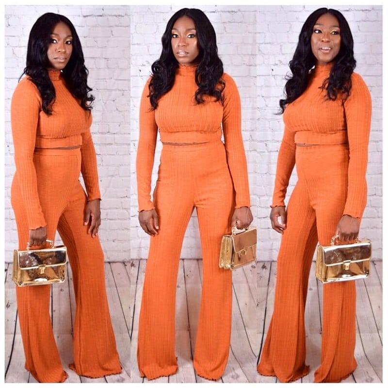 Nik & Nakks Orange / S Women's 2 Piece Long Sleeve Top and Pants Lounge Wear Tracksuit