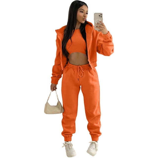 Nik & Nakks Orange / XL Women's Three Piece Autumn Trouser Set Solid Colorblock Lounge Wear