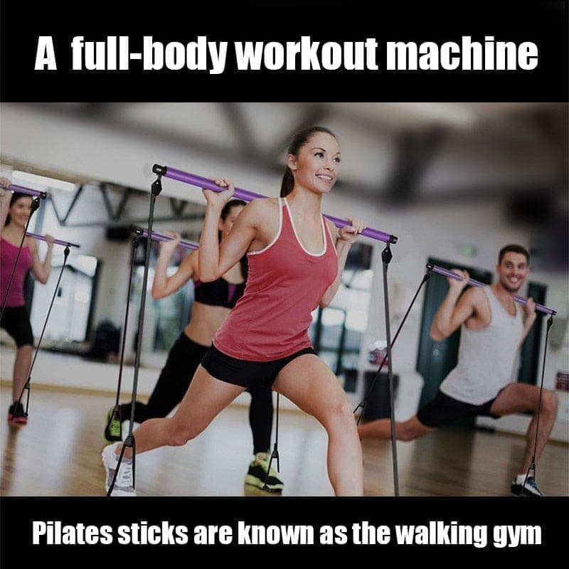 Nik & Nakks Pilates Bar Bodybuilding Kit Hhome Gym Workout Equipment with Resistance Bands