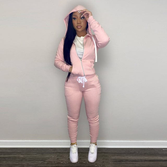Nik & Nakks Pink / XL Women's Hooded 2 Piece Tracksuit Set Sporty Sweatsuit Set Full Zip Closure