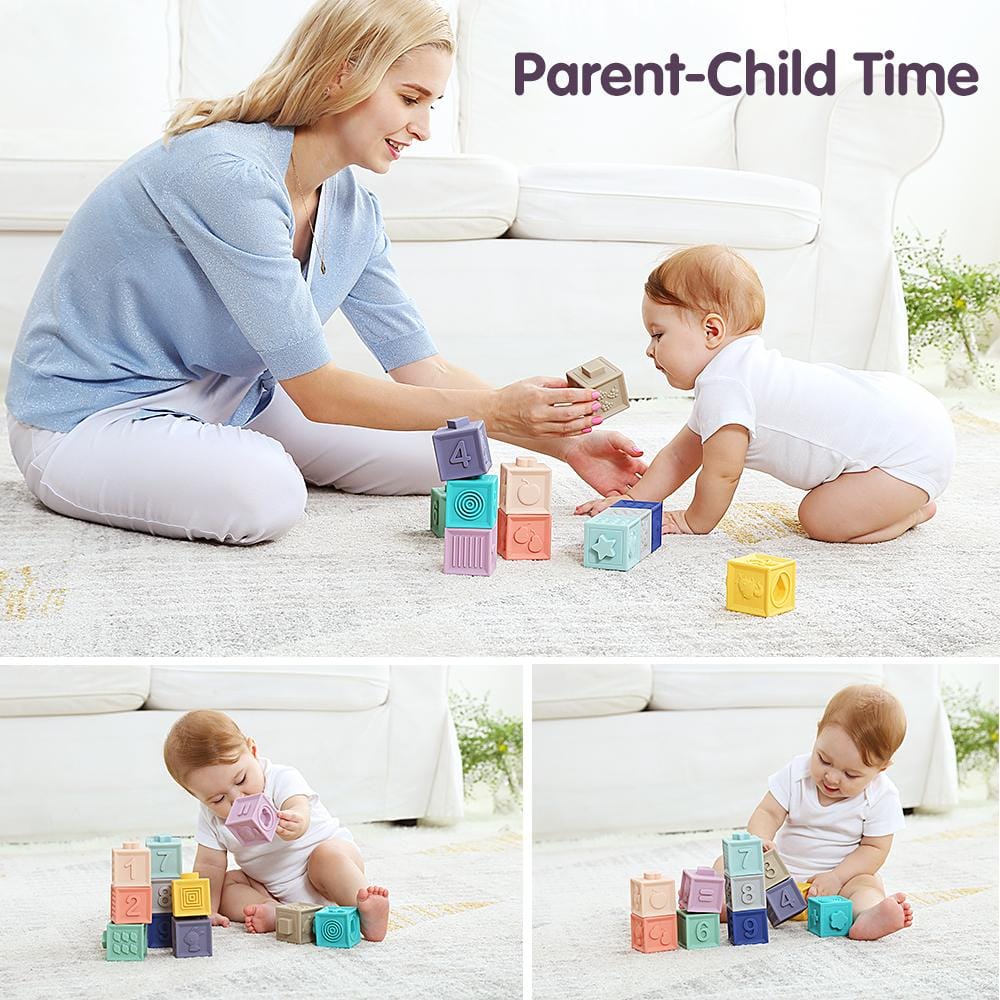 Nik & Nakks Rubber Baby Building Blocks Educational Teether Toy Soft Squeeze and Play