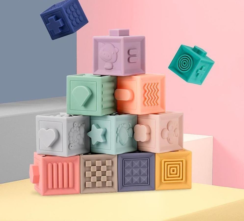 Nik & Nakks Rubber Baby Building Blocks Educational Teether Toy Soft Squeeze and Play
