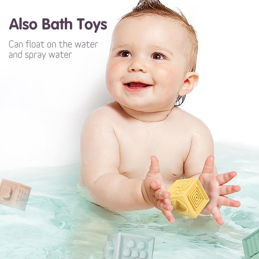 Nik & Nakks Rubber Baby Building Blocks Educational Teether Toy Soft Squeeze and Play