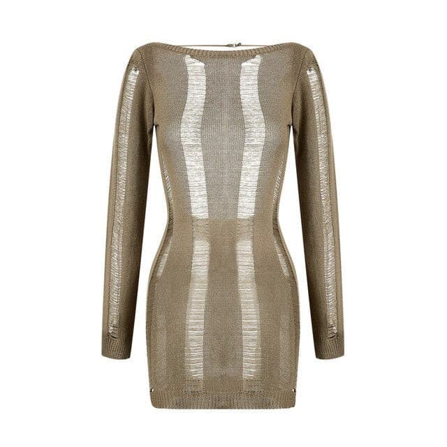 Nik & Nakks See-Through O-neck Long Sleeve Bodycon Dress