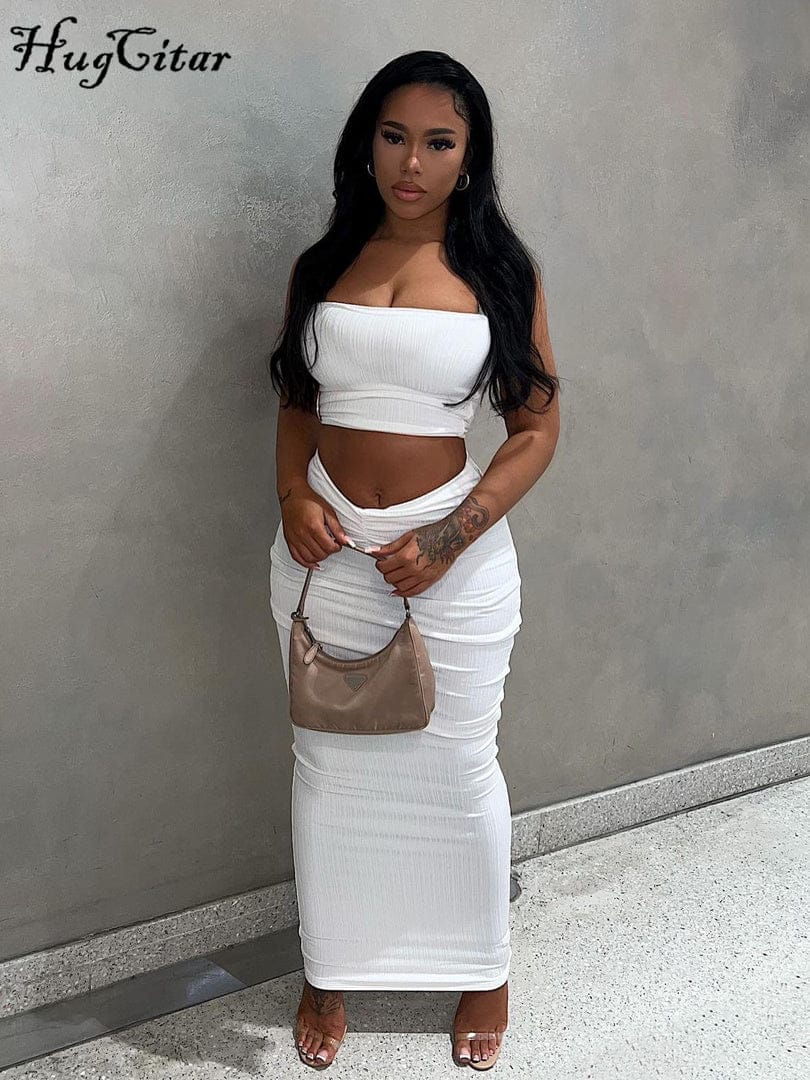 Nik & Nakks Strapless Crop Top Maxi Party Dress Solid Color 2pc Summer Dress