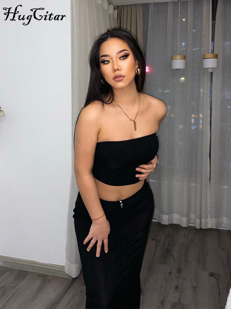 Nik & Nakks Strapless Crop Top Maxi Party Dress Solid Color 2pc Summer Dress