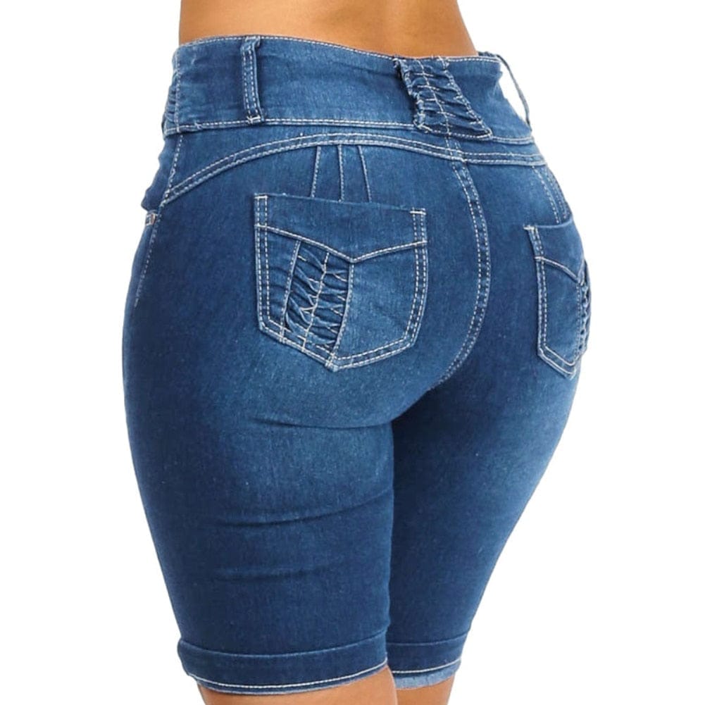 Nik & Nakks Vintage Knee Length Stretchy Denim Jeans Shorts High Waist Bodycon Jeans Shorts