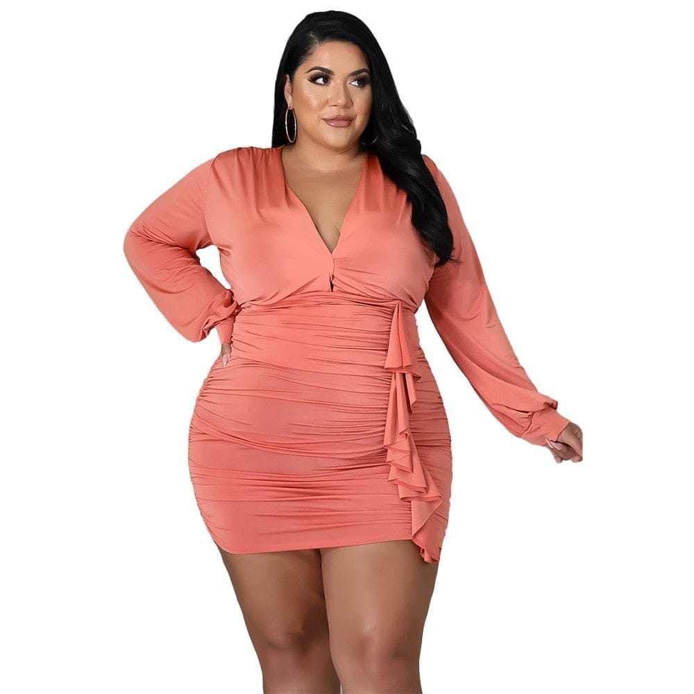 Nik & Nakks Women's Autumn Plus Size Party Dresses Longsleeve V Neck Mini Dress