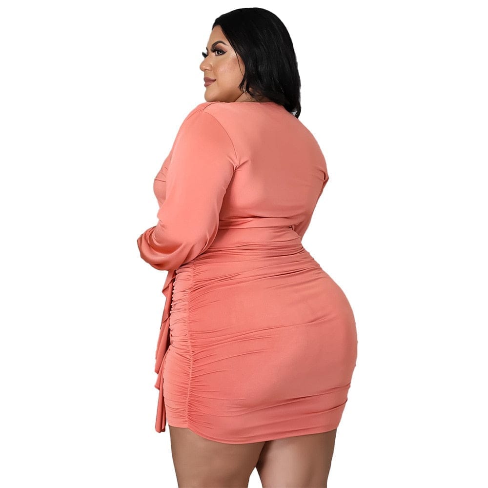 Nik & Nakks Women's Autumn Plus Size Party Dresses Longsleeve V Neck Mini Dress
