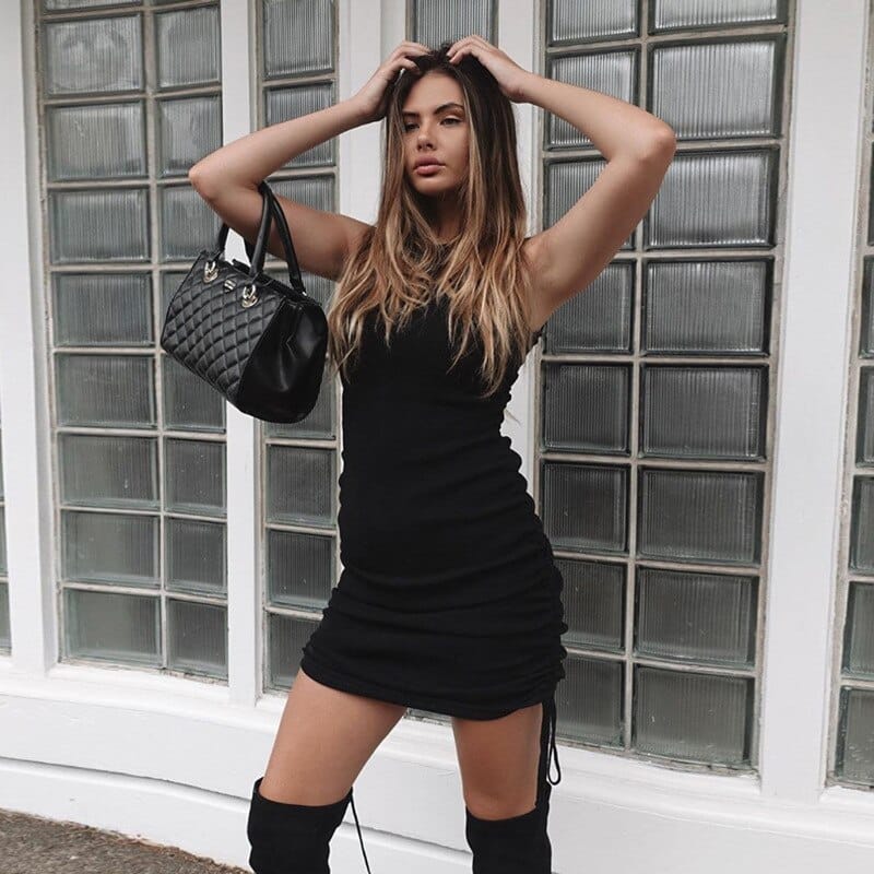 Nik & Nakks Women's Casual Solid Color Ribbed Mini Sundress Sleeveless Crew Neck Bodycon Dress