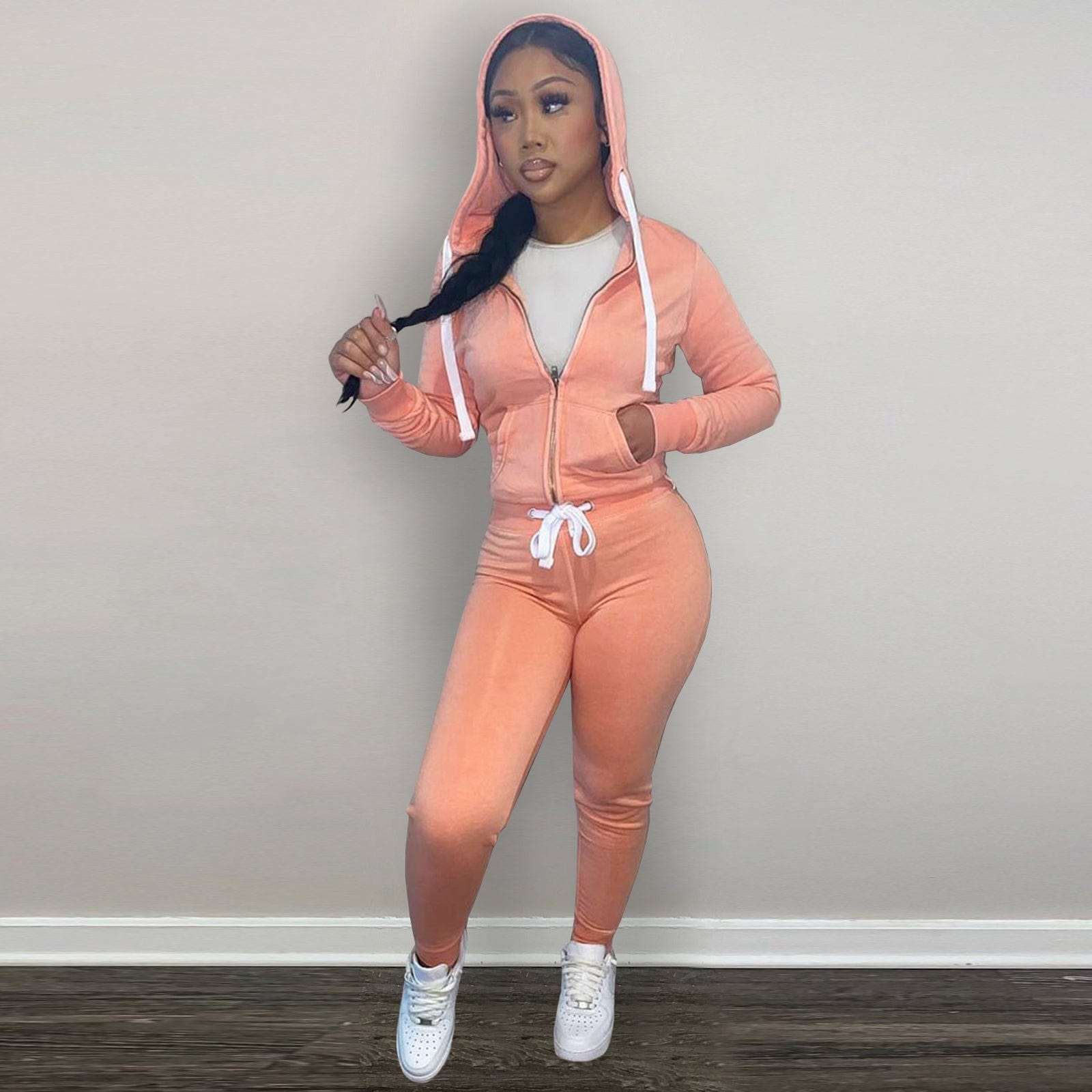 Nik & Nakks Women's Hooded 2 Piece Tracksuit Set Sporty Sweatsuit Set Full Zip Closure