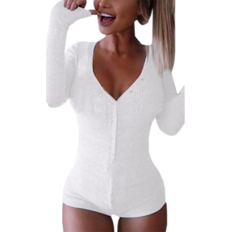 Nik & Nakks Women's  Sexy Deep V Neck Shorts Longsleeve Bodysuits and Rompers