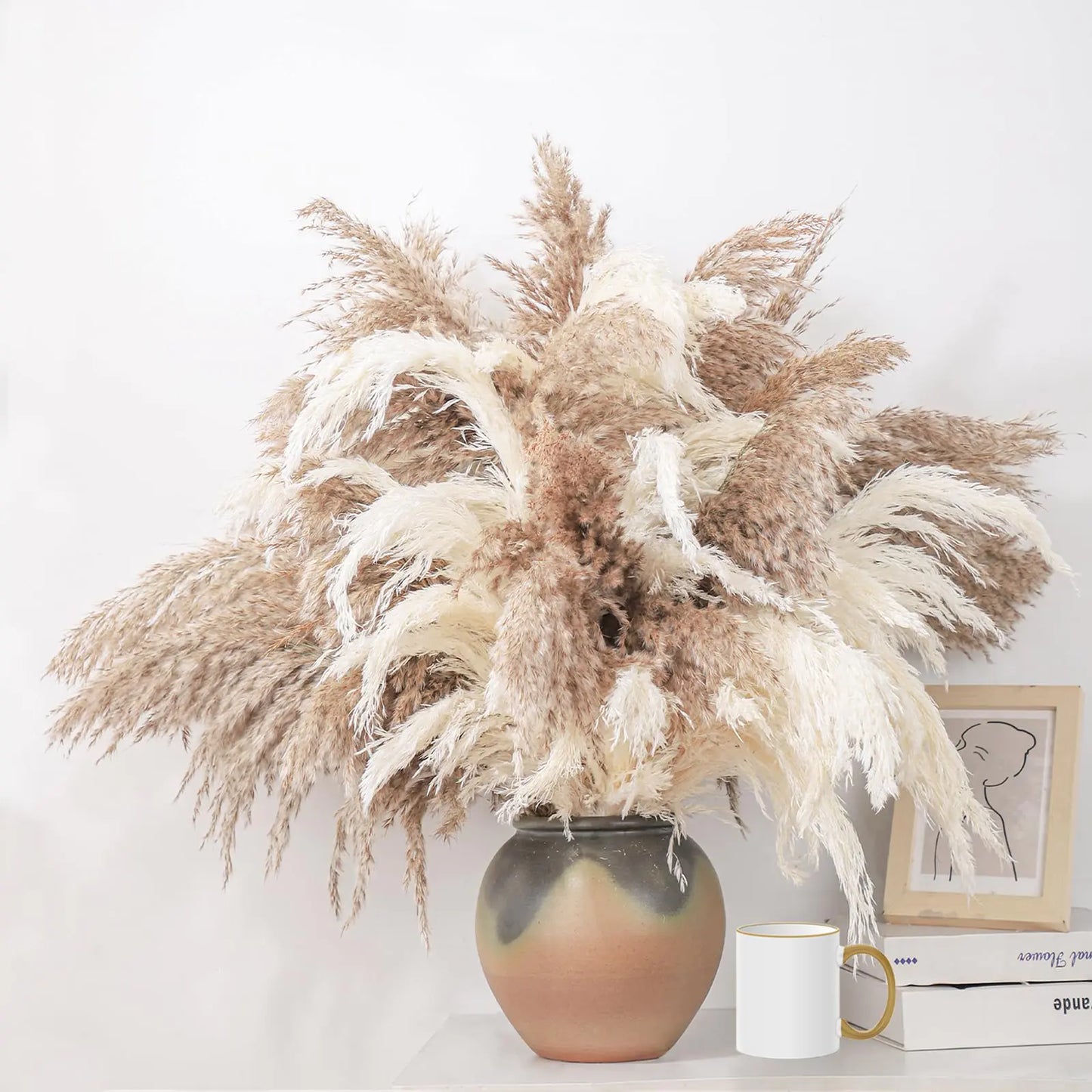 Nik & Nakks 10 Brown & 10 White ROOLLYA 28" inch 20 Stems Large Pampas Grass Decor - Fluffy Brown & White Pampas Grass Decor Tall Pompas Grass for Floor Vase - Boho Home Decor Wedding Decor Natural Flower Bouquet ROOLLYA 28" inch 20 Stems Large Pampas Grass Decor - Fluffy Brown & White Pampas Grass Decor Tall Pompas Grass for Floor Vase - Boho Home Decor Wedding Decor Natural Flower Bouquet