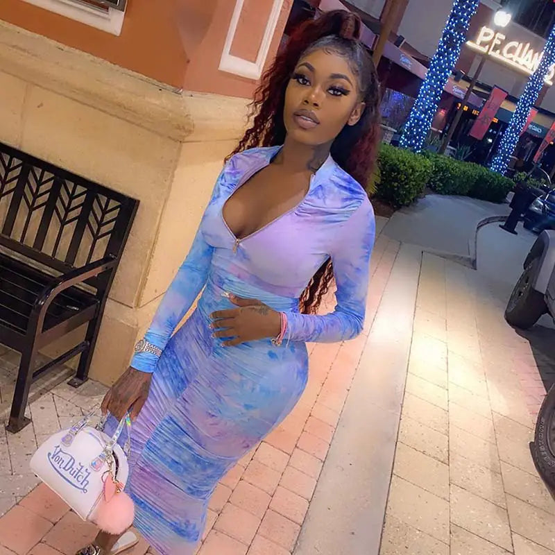 Nik & Nakks Autumn Digital Print Long Sleeve Bodycon Dress for Women Autumn Digital Print Long Sleeve Bodycon Dress for Women