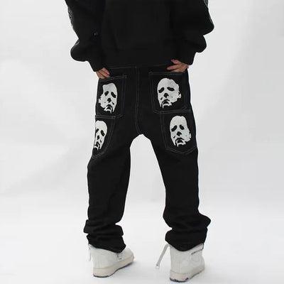 Black 2 / XL(175-178cm 55kg) Streetwear Embroidery Baggy Jeans