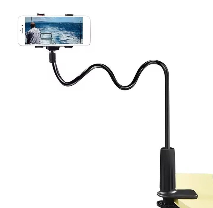 Nik & Nakks Black Gooseneck Cell Phone Holder with Adjustable Clamp for Bedroom Office or Kitchen (Black) Gooseneck Cell Phone Holder with Adjustable Clamp for Bedroom Office or Kitchen (Black)