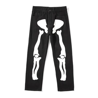 Black / M Wide Leg Skeleton Print Jeans